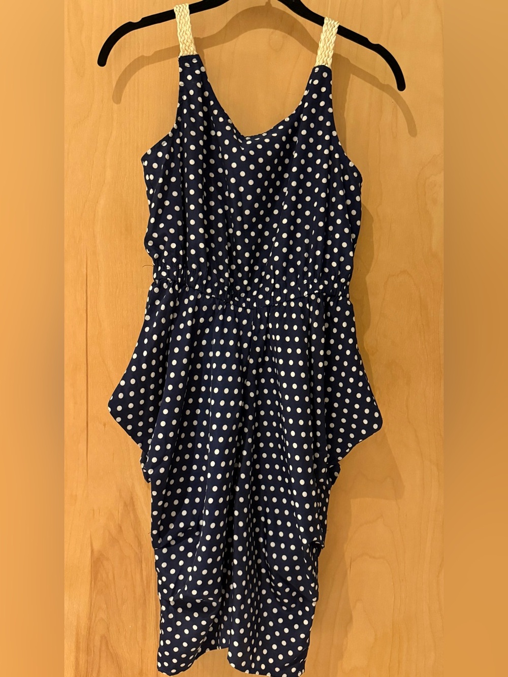 Navy Blue Polka Dot Sleeveless Dress